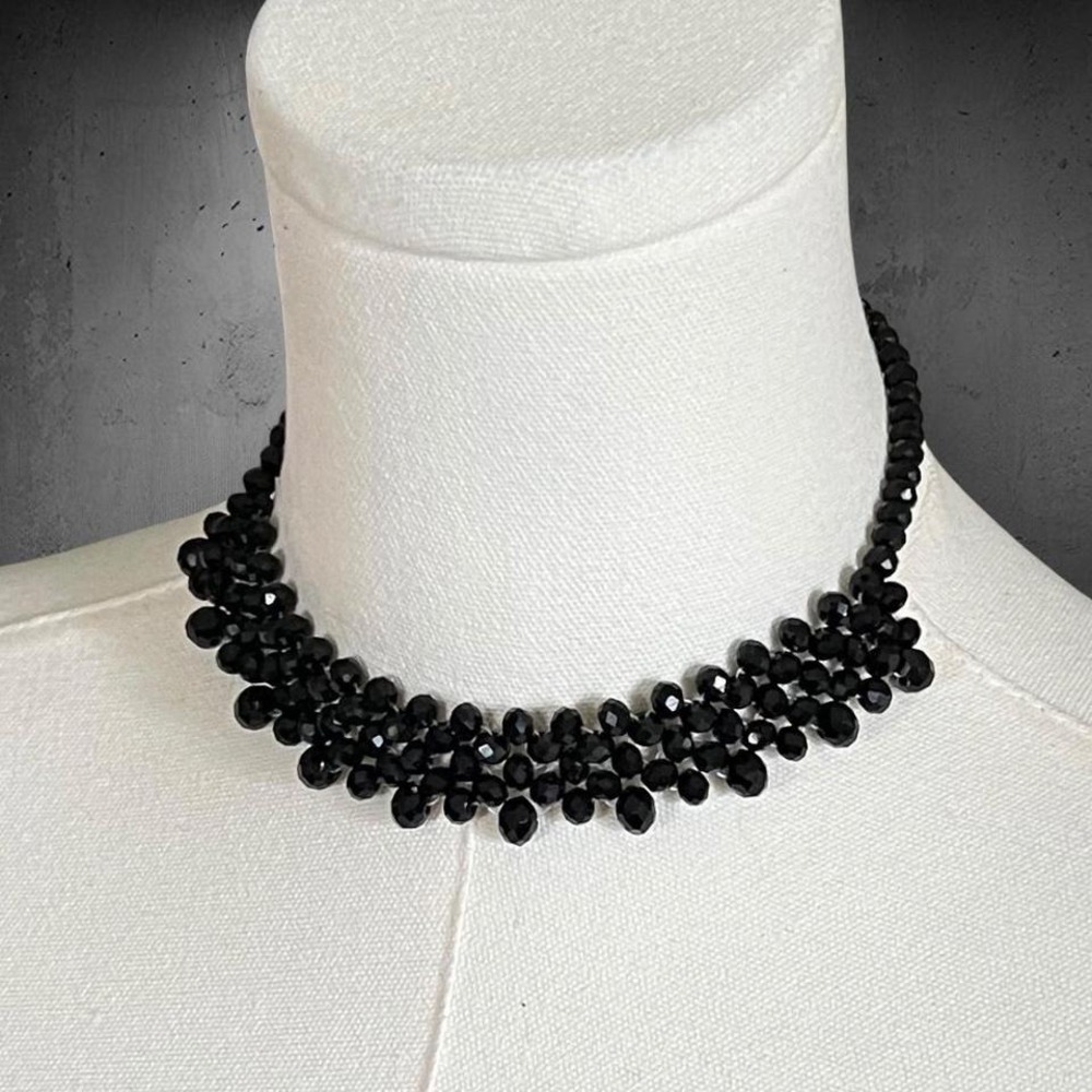 Black Crystal Beaded Choker Necklace